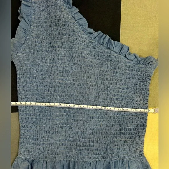 Blue One-Shoulder Ruffled Blouse - Picture 2 of 3